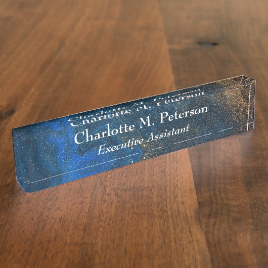 ネービモダンーブルーアンド金ゴールド水彩 デスクネームプレート (側面)