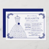 ネービモダンーブルーズド結婚レスブライダルシャワー 招待状 (正面/裏面)