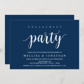ネービモダンー·ブルー·スクリプト、婚約パーティ 招待状 (正面/裏面)