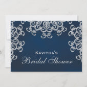 ネービーアンドシルバーインディアン刺激を受けたブライダルシャワー 招待状 (裏面)
