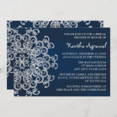 ネービーアンドシルバーインディアン刺激を受けたブライダルシャワー 招待状 (正面/裏面)