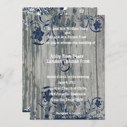 ネービーアンドホワイトオールドウッド結婚式招待状 招待状 (正面/裏面)