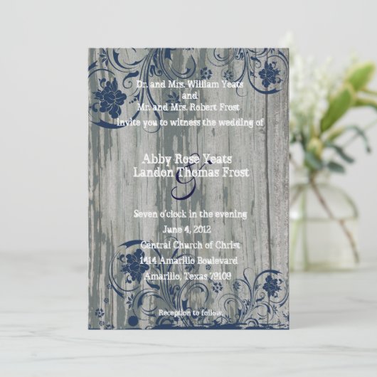 ネービーアンドホワイトオールドウッド結婚式招待状 招待状 (スタンド正面)