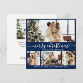 ネービーエレガントとホワイト4のフォトコラージュクリスマス シーズンカード (正面/裏面)
