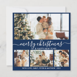 ネービーエレガントとホワイト4のフォトコラージュクリスマス シーズンカード
