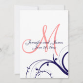 ネービーコーラルスワールモノグラム結婚式招待状 招待状 (正面)