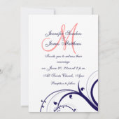 ネービーコーラルスワールモノグラム結婚式招待状 招待状 (裏面)