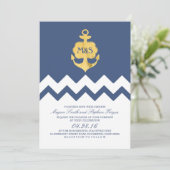 ネービーシェブロンゴールドフォイル航海のいかり結婚ズ 招待状 (スタンド正面)