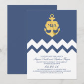 ネービーシェブロンゴールドフォイル航海のいかり結婚ズ 招待状 (正面/裏面)