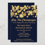 ネービーシャンパンバブル婚約パーティ招待状 招待状 (正面/裏面)