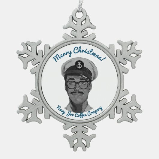 ネービージョーコーヒークリスマス飾り スノーフレークピューターオーナメント (正面)