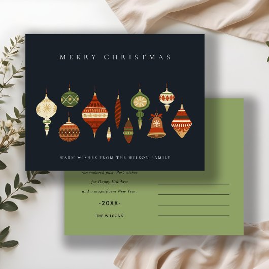 ネービーパステルレッドグリーンスターチャースマスオーナメント シーズンポストカード