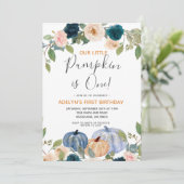 ネービーパンプキンウォーターカラー第1誕生日招待状 招待状 (スタンド正面)