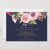 ネービーパープルバラフローラ結婚式招待状 招待状 (正面)