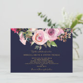 ネービーパープルバラフローラ結婚式招待状 招待状 (スタンド正面)