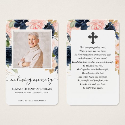 ネービーピンクフローラフォト悔やみや弔慰葬儀祈りの言葉 (正面&裏面)