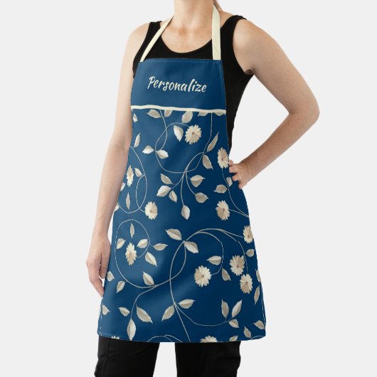 ネービーブエレガントルーホワイトデイジーフラワー花びら エプロン (インサイチュ)
