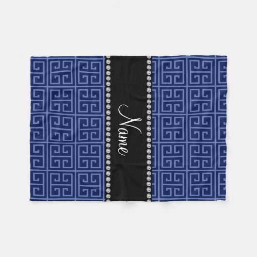 ネービーブパーソナライズされたルーギリシャ語の鍵パターン フリースブランケット (正面(横))