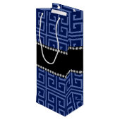 ネービーブパーソナライズされたルーギリシャ語の鍵パターン ワインギフトバッグ (裏面アングル)