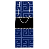 ネービーブパーソナライズされたルーギリシャ語の鍵パターン ワインギフトバッグ (裏面)