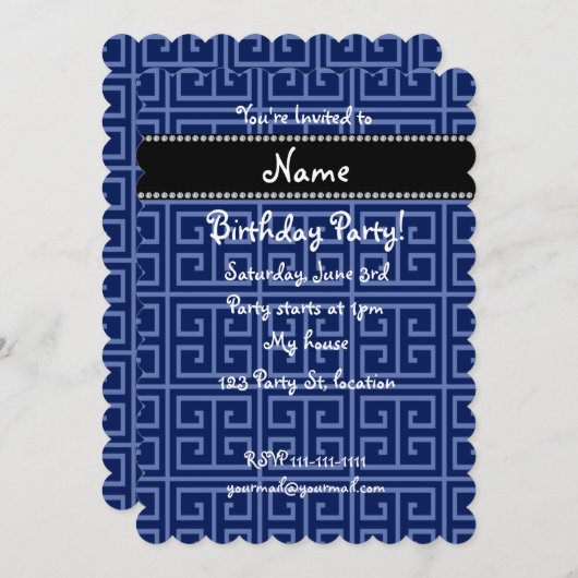 ネービーブパーソナライズされたルーギリシャ語の鍵パターン 招待状 (正面/裏面)