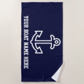 ネービーブパーソナライズされたルーボートいかりビーチタオル ビーチタオル (正面)