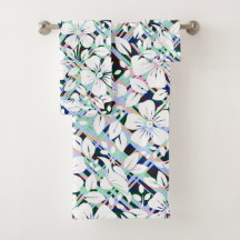 ネービーブモダンルーミントグリーンフローラプリント