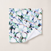 ネービーブモダンルーミントグリーンフローラプリント バスタオルセット (ウォッシュタオル)