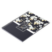 ネービーブモノグラムのルーホワイトフローラデコーアネモネ ノートブック (左側)