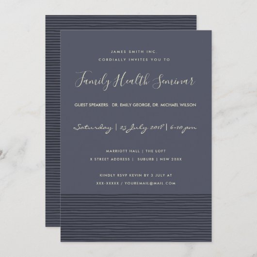 ネービーブラックスケッストライプチライントークセミナーイベント 招待状 (正面/裏面)