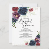 ネービーブルゴーニュはっきりしたフローラブライダルシャワー 招待状 (正面)