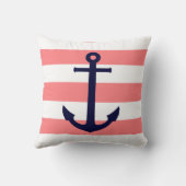 ネービーブルーいかりオンフラミンゴピンクストライプ クッション (裏面)