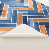 ネービーブルーとオレンジのヘリンボーンパターン シェルパブランケット (3/4)