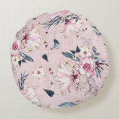 ネービーブルーと赤面の水彩花がピロを投げる ラウンドクッション (裏面)