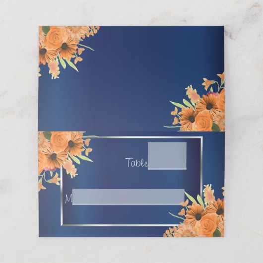 ネービーブルーのオレンジの花 プレイスカード (外部開封)