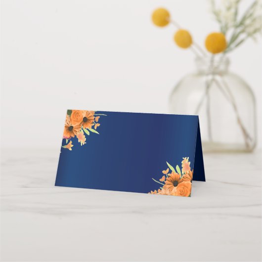 ネービーブルーのオレンジの花 プレイスカード (裏面)