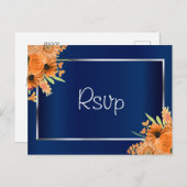 ネービーブルーのオレンジフラワーズ ポストカード (正面/裏面)