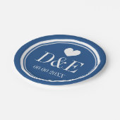 ネービーブルーのモノグラム結婚パーティー紙プレート ペーパープレート (アングル)
