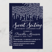 ネービーブルーぶら下がったのダイヤモンドライトスイート16 招待状 (正面/裏面)