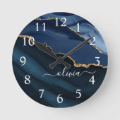 ネービーブルーアゲートジオード金ゴールドモノグラム大時計 ラウンド壁時計 (正面)