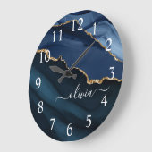 ネービーブルーアゲートジード金ゴールドMonogram ラージ壁時計 (傾斜)