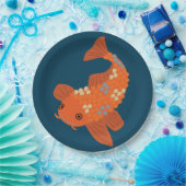 ネービーブルーアンドオレンジスイミングコイ金魚 ペーパープレート (パーティー)