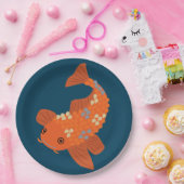 ネービーブルーアンドオレンジスイミングコイ金魚 ペーパープレート (パーティー)