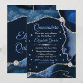 ネービーブルーアンドシルバーグリッターアゲートキンセアニェラ 招待状 (正面/裏面)