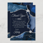 ネービーブルーアンドシルバーグリッターアゲート誕生日 サンキューカード (正面/裏面)