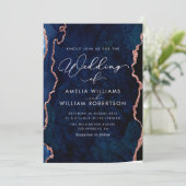 ネービーブルーアンドバラ金ゴールド結婚式招待状 招待状 (スタンド正面)