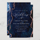 ネービーブルーアンドバラ金ゴールド結婚式招待状 招待状 (正面/裏面)