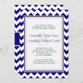ネービーブルーアンドホワイトシェ結婚ブロンズ 招待状 (正面/裏面)