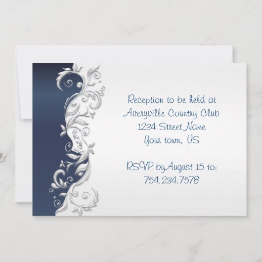 ネービーブルーアンドホワイトフロリド結婚式招待状 招待状 (裏面)