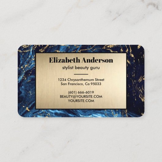 ネービーブルーアンド金ゴールドグリッターマーブルアゲート    名刺 (裏面)